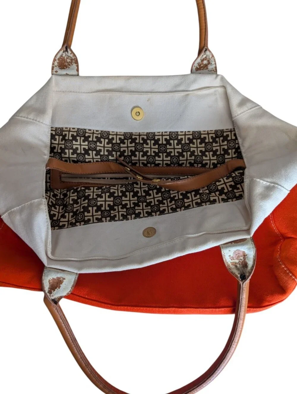 Tory Burch Dipped Canvas Tote in Orange and White